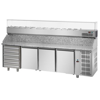 Banco pizza P 800, 3 porte,6 cassetti + vetrina 12xgn1/4 M