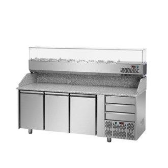 Banco pizza GN1/1 tre porte 3 cassetti, vetrina refrigerata 8xgn1/3 E