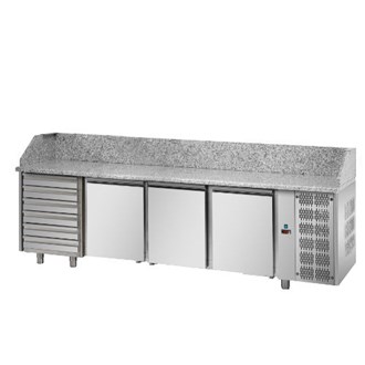 Tavolo refrigerato pizza 3 porte, 6 cassetti piano in Granito M