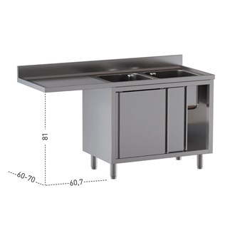 lavello professionale acciaio inox, 1 vasca, a sbalzo Dx per lavastoviglie