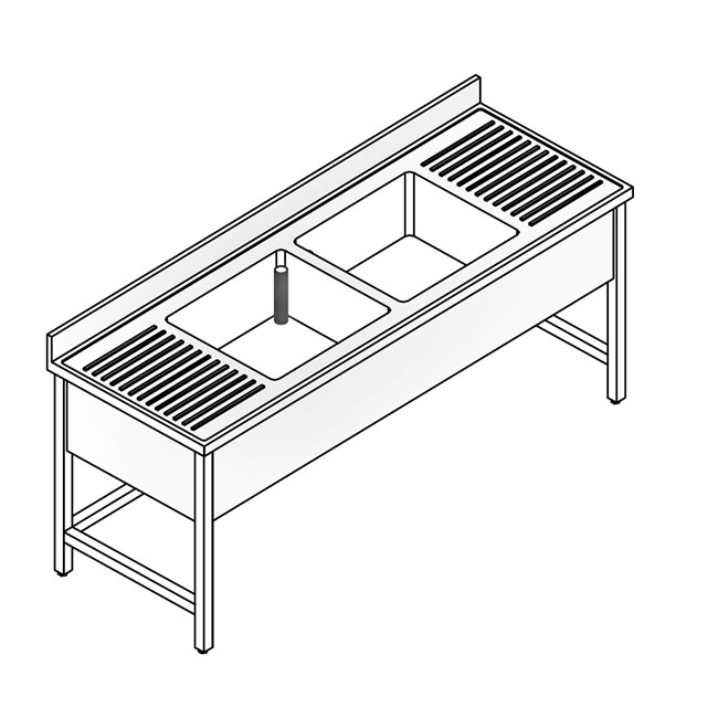 lavatoio inox a giorno due vasche e doppio gocciolatoio