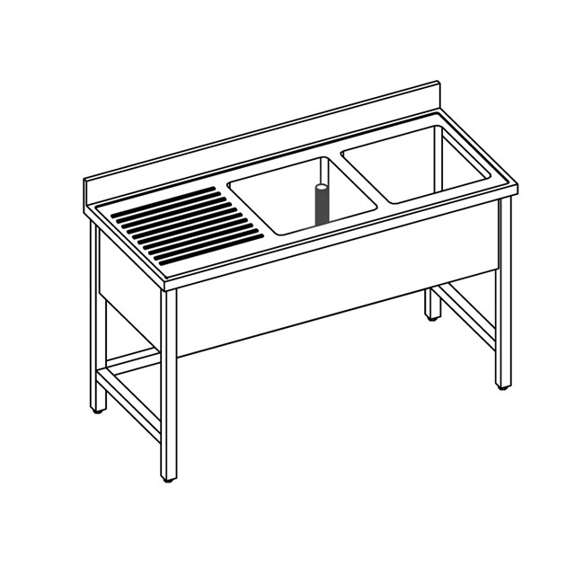 lavatoio inox a giorno due vasche e gocciolatoio a sinistra