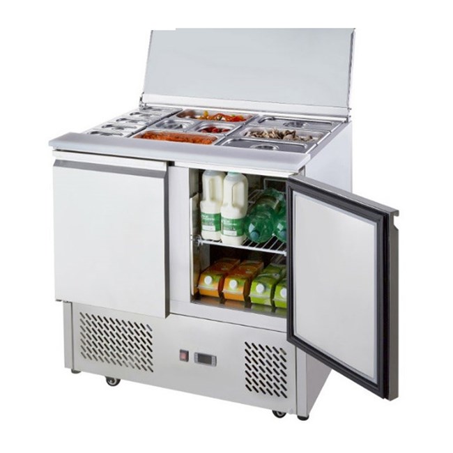 Saladette refrigerata gastronorm 2 porte acciaio su ruote