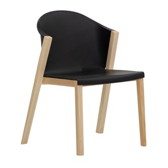 Sedia moderna nera con struttura in legno senza braccioli