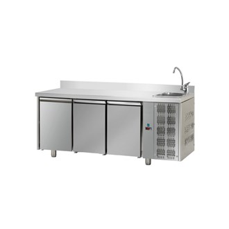 Tavolo refrigerato TN 3 porte lavello e alzatina M