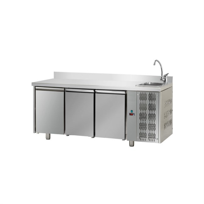 Tavolo refrigerato TN 3 porte lavello e alzatina M