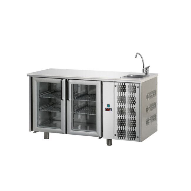 Tavolo refrigerato TN 2 porte in vetro e lavello M