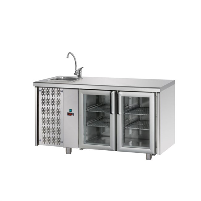 Tavolo refrigerato TN 2 porte in vetro e lavello a sinistra M