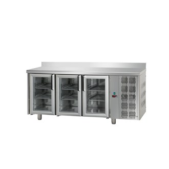 Tavolo refrigerato TN 3 porte in vetroe alzatina M