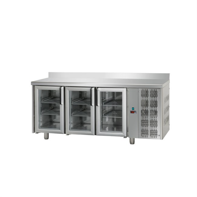 Tavolo refrigerato TN 3 porte in vetroe alzatina M