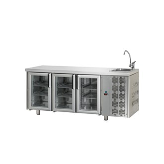 Tavolo refrigerato TN 3 porte in vetro e lavello M