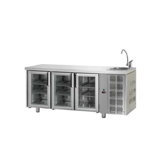 Tavolo refrigerato TN 3 porte in vetro e lavello M