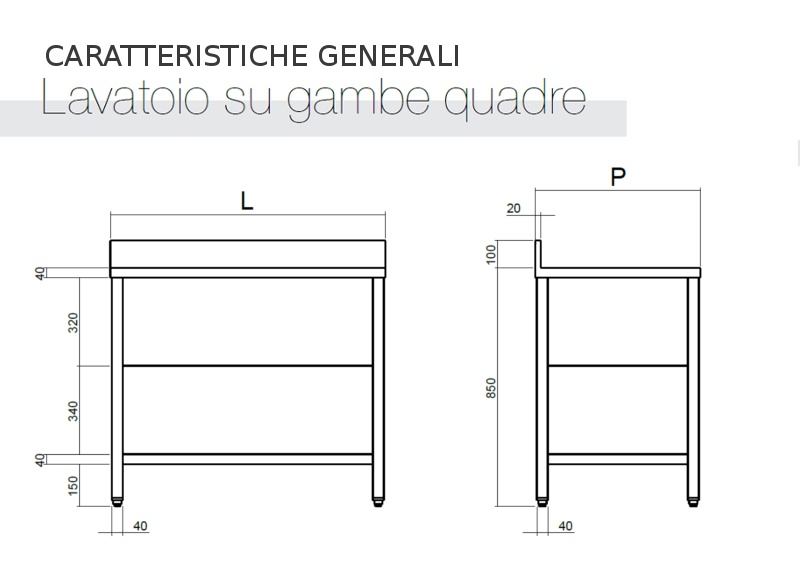 Lavatoio acciaio inox una vasca, gocciolatoio sx,ripiano,lavello  professionale